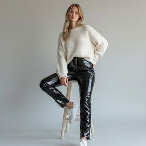 RV‎ LEOA Wet Look Faux Leather High-Waist Woman’s M Black Skinny Pants